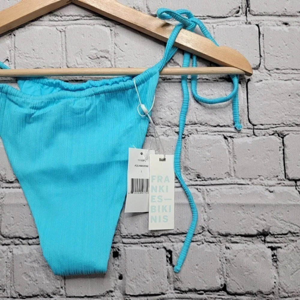 Frankies Bikinis Tia Plisse Bikini Bottom‎ In Aquamarine NWT Size L